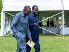 Kenyan President William Ruto, Ugandan President Yoweri Museveni, and ODM leader Raila Odinga engage in discussions in Uganda on Monday, February 26, 2024.