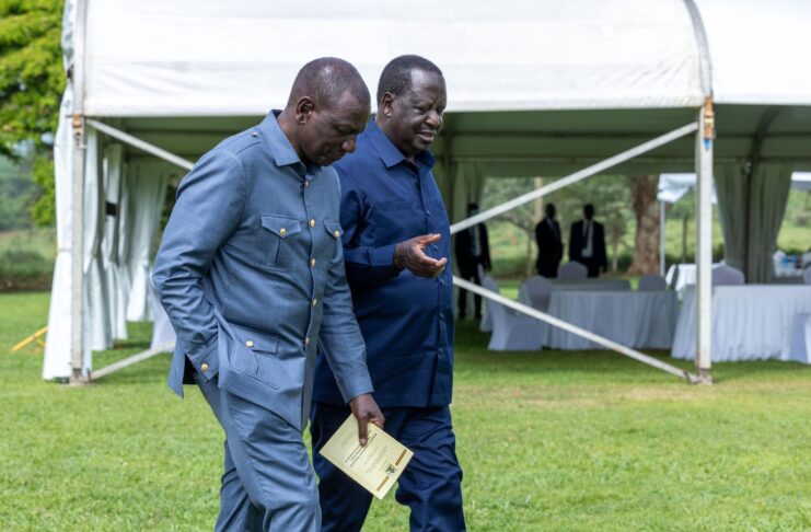 Kenyan President William Ruto, Ugandan President Yoweri Museveni, and ODM leader Raila Odinga engage in discussions in Uganda on Monday, February 26, 2024.