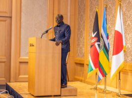 President William Ruto speaks to the Kenyan diaspora in Tokyo, Japan on February 7, 2024.